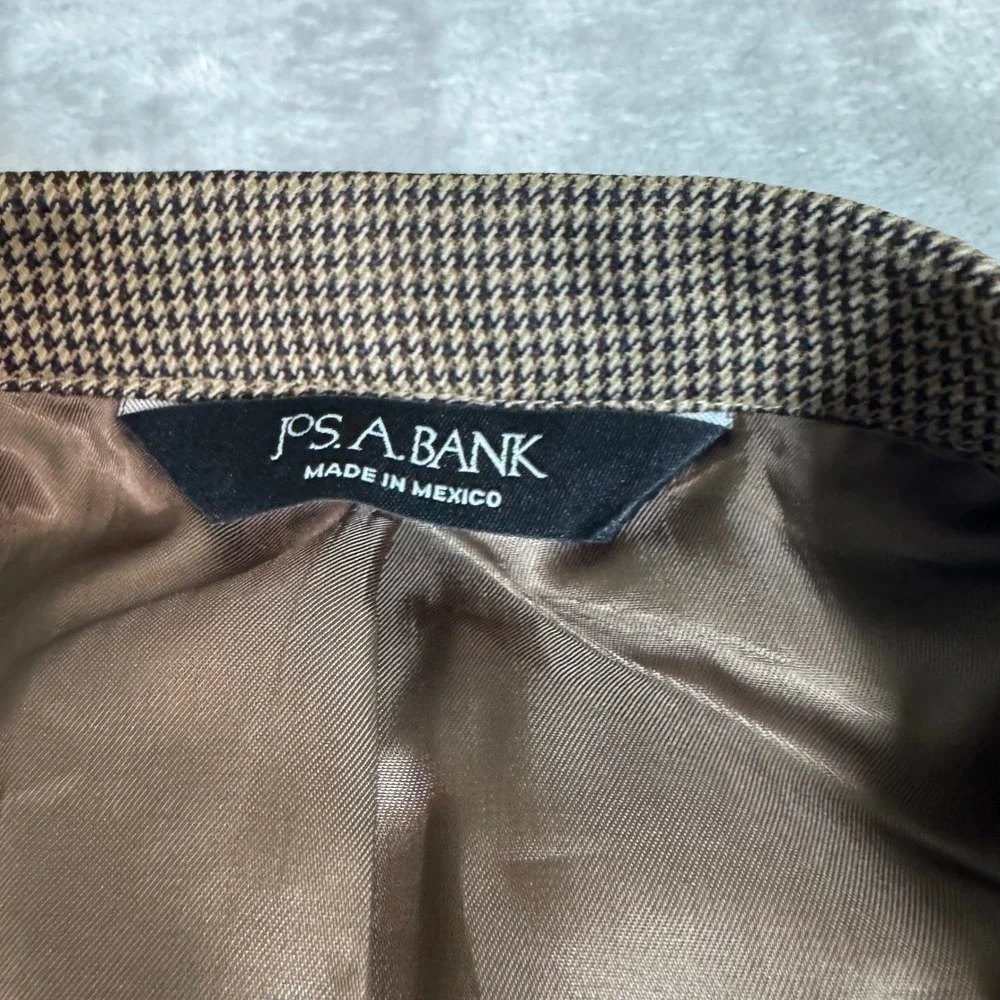 NEW Jos A Bank Mens Signature Brown Black Houndstooth 100% Wool Blazer 50R